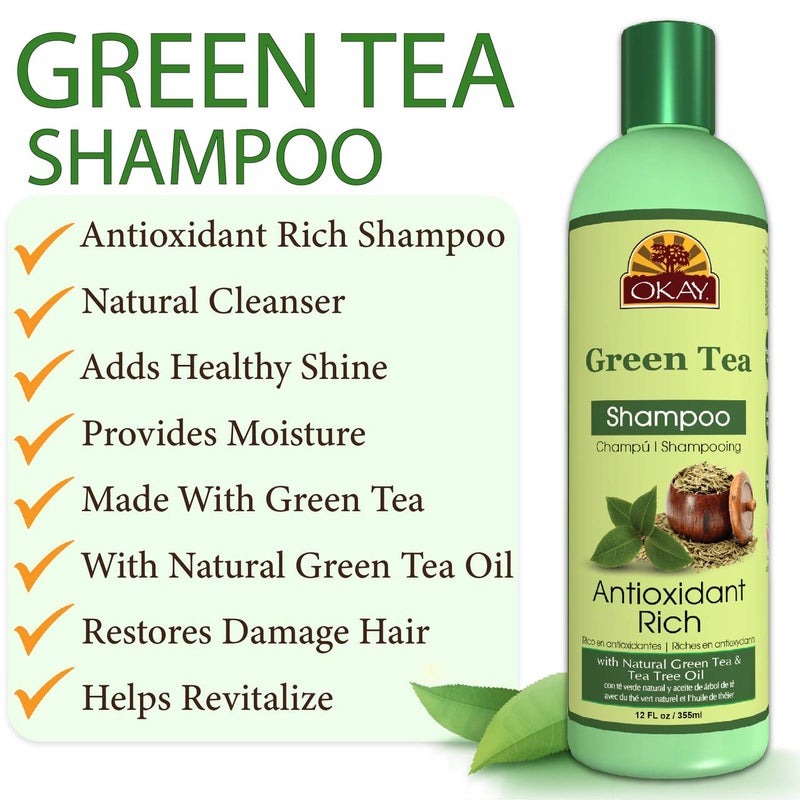 OKAY | Green Tea Nourishing Antioxidant Rich Shampoo | For All Hair Types & Textures | Revitalize - Rejuvenate - Restore Moisture | With Tea Tree Oil | Free of Parabens, Silicones, Sulfates | 12 oz - Image 4